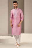 Taffy Pink Dupion Silk Embroidered Men's Kurta With Churidar