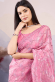 Taffy Pink Net Embroidered Light Weight Saree