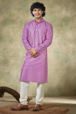 Taffy Pink Viscose Embroidered Straight Cut Men's Kurta Pajama 