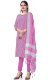 Taffy Pink Weaved Thread Cotton Straight Cut Churidar Suit 
