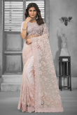 Tailored Festive Wear Embroidered Pale Pink Net Saree 