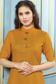Attractive Rayon in Hunyadi Yellow Color with Embroidered
