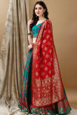 Teal Blue Art Silk Woven Zari Panelled Style Lehenga