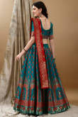 Teal Blue Art Silk Woven Zari Panelled Style Lehenga