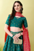 Teal Blue Art Silk Woven Zari Panelled Style Lehenga