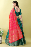 Teal Blue Art Silk Woven Zari Panelled Style Lehenga