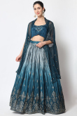 Teal Blue Chinnon Fancy Lehenga