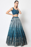 Teal Blue Chinnon Fancy Lehenga
