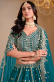Teal Blue Chinnon Lehenga with Zari Work for Diwali 
