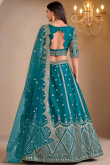 Teal Blue Chinnon Lehenga with Zari Work for Diwali 