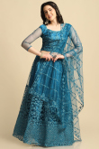 Teal Blue Embroidered Net Panelled Style Lehenga 