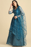 Teal Blue Embroidered Net Panelled Style Lehenga 