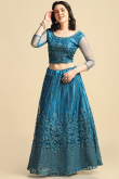 Teal Blue Embroidered Net Panelled Style Lehenga 