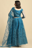 Teal Blue Embroidered Net Panelled Style Lehenga 
