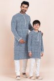 Teal Blue Embroidered Rayon Kurta Churidar For Festival