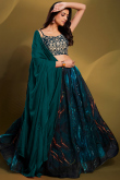 Teal Blue Embroidered Wedding Wear Lehenga 