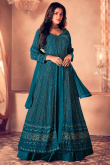 Teal Blue Front Slit Georgette Lehenga for Party 