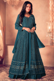 Teal Blue Front Slit Georgette Lehenga for Party 