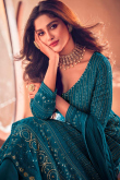 Teal Blue Front Slit Georgette Lehenga for Party 