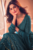 Teal Blue Front Slit Georgette Lehenga for Party 