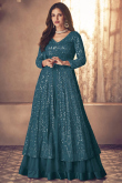 Teal Blue Long Choli Georgette Lehenga for Wedding 
