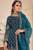 Teal Blue Georgette Embroidered Sharara Suit