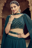 Teal Blue Georgette Flared Style Plain Lehenga
