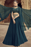 Teal Blue Georgette Flared Style Plain Lehenga