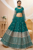 Teal Blue Georgette Zari Embroidered Lehenga 