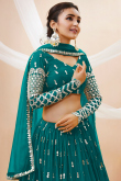 Teal Blue Georgette Zari Embroidered Lehenga 