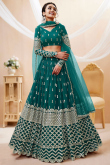 Teal Blue Georgette Zari Embroidered Lehenga 