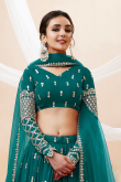 Teal Blue Georgette Zari Embroidered Lehenga 