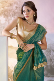 Teal Blue Net Embroidered Shimmer Saree