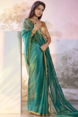 Teal Blue Net Embroidered Shimmer Saree