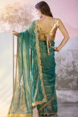 Teal Blue Net Embroidered Shimmer Saree