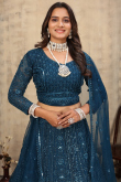 Teal Blue Net Lehenga With Sequins Work For Weddings