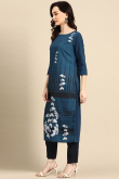 Teal Blue Poly Crepe Printed Kurti
