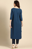 Teal Blue Poly Crepe Printed Kurti