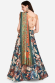 Teal Blue Printed Satin Silk A Line Lehenga