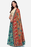 Teal Blue Satin Silk Printed A-Line Style Lehenga 