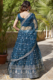 Teal Blue Sequins Embroidered Net Flared Style Lehenga