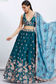 Teal Blue Sequins Embroidered Satin Party Waer Lehenga 