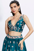 Teal Blue Sequins Embroidered Satin Party Waer Lehenga 