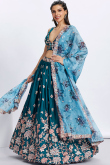 Teal Blue Sequins Embroidered Satin Party Waer Lehenga 