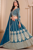 Teal Blue Silk Blend Embroidered Lehenga For Wedding