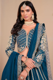 Teal Blue Silk Blend Embroidered Lehenga For Wedding