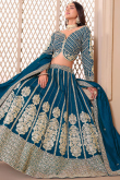 Teal Blue Silk Blend Embroidered Lehenga For Wedding