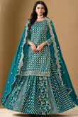Teal Blue Silk Blend Lehenga with Woven Zari Work for Wedding Wear