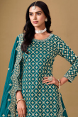 Teal Blue Silk Blend Lehenga with Woven Zari Work for Wedding Wear