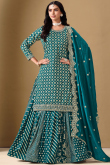 Teal Blue Silk Blend Lehenga with Woven Zari Work for Wedding Wear